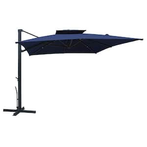10 ft. x 13 ft. Double Top Cantilever Umbrella Rectangular Crank Market Umbrella Patio Umbrella in Navy Blue