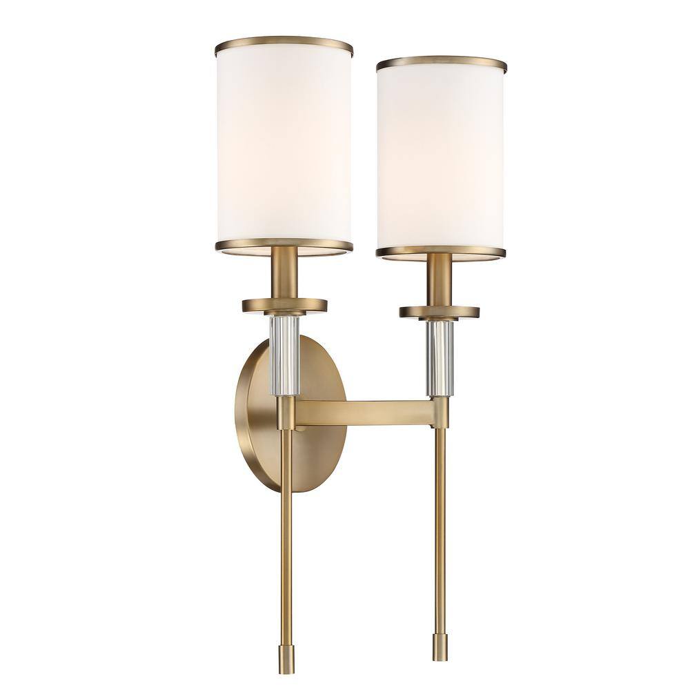 Vibrant Gold and White Silk 2-Light Sconce with Crystal Accents