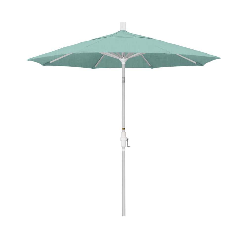 California Umbrella 7.5 ft. Matted White Aluminum Market Patio Umbrella Collar Tilt Crank Lift in Spa Sunbrella