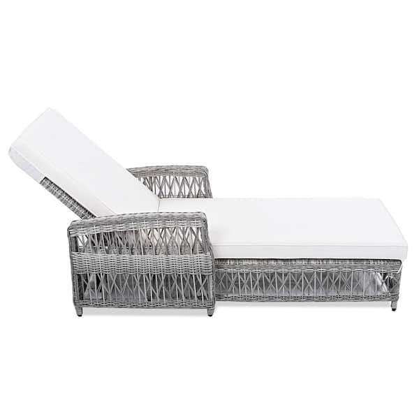 relaxing☆ Gray Wicker Outdoor Long Chaise Lounge, Patio Adjustable