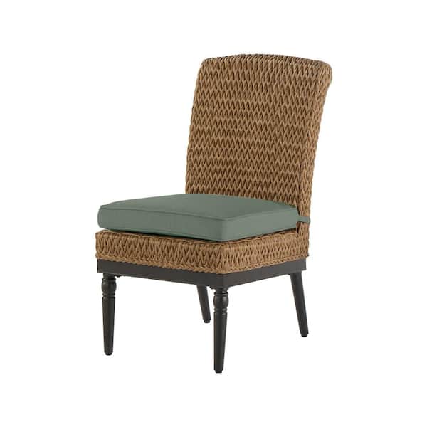Home Decorators Collection Camden Light Brown Seagrass Wicker Outdoor Patio Armless Dining Chair with Sunbrella Cast Spa Cushions