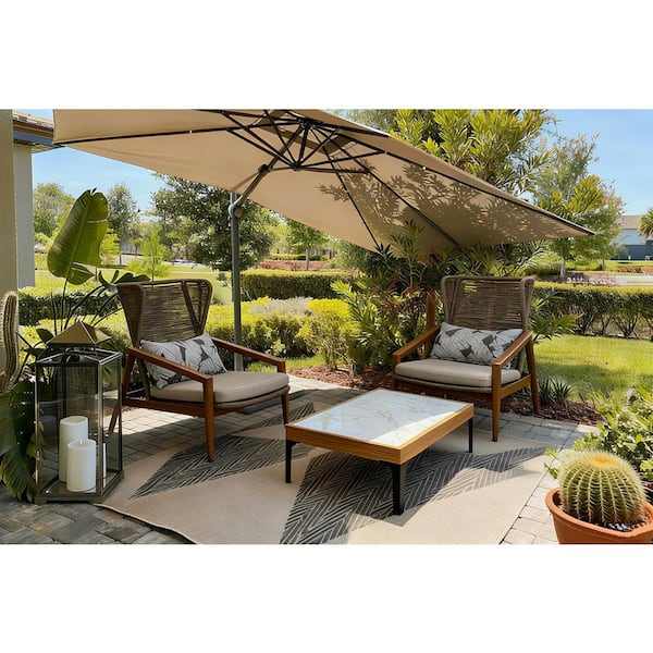 2 Seater Wicker Sofa 82 in. Patio Couch with Tables Modern Aluminum Sofa Couch for Backyard, Cushions Included