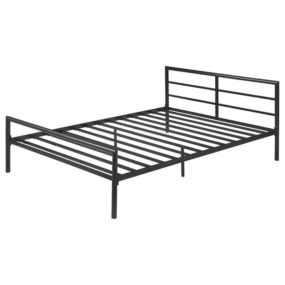 Contemporary Full Metal Bed Frame with Slatted Headboard in Gunmetal