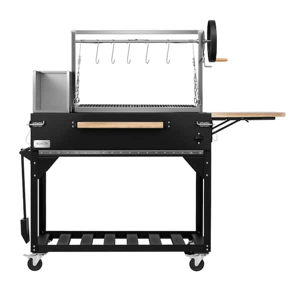 72 in. Argentine Santa Maria Charcoal and Wood Grill, Adjustable Outdoor BBQ, in Black (KM-OG-AW-72)