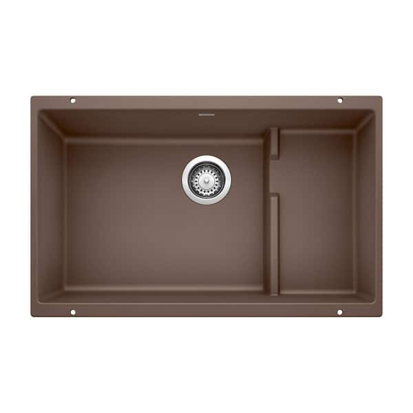 Blanco PRECIS CASCADE Silgranit 28.75 in. Undermount Single Bowl Cafe Granite Composite Kitchen Sink with Colander