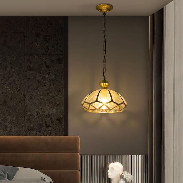 OUKANING 1-Light Gold Modern Shaded Pendant Light with Clear Glass