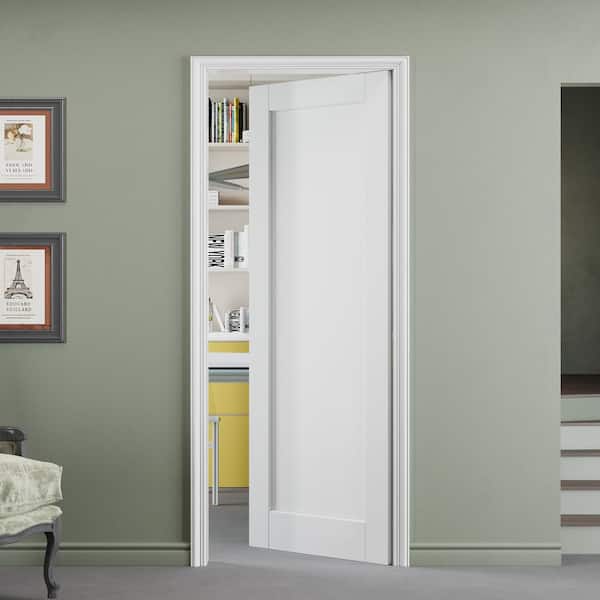 32 in. x 80 in. White Primed MDF Blank Solid Core Door Slab for Pocket Door, Standard Door without Pocket Door Frame