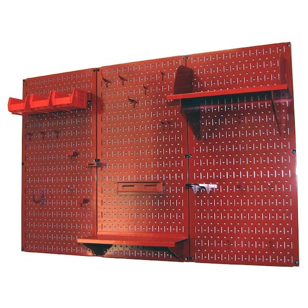 Wall Control 32 in. x 48 in. Metal Pegboard Standard Tool Storage Kit with Red Pegboard and Red Peg Accessories