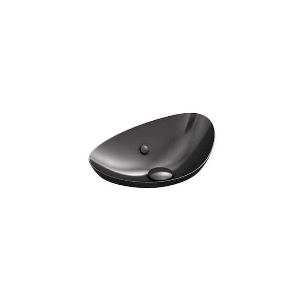 KOHLER Veil 21 in. Trough Vessel Bathroom Sink in Black Black with Overflow Drain