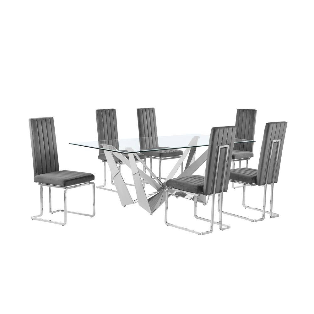 Best Quality Furniture Rae 7Piece Rectangular Glass Top Stainless