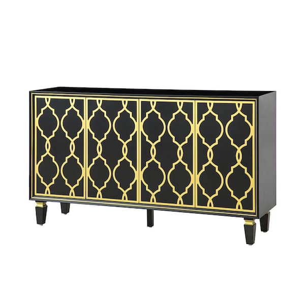 JAYDEN CREATION Beatrice Black 61 in. Wide Sideboard with Solid Wood Legs