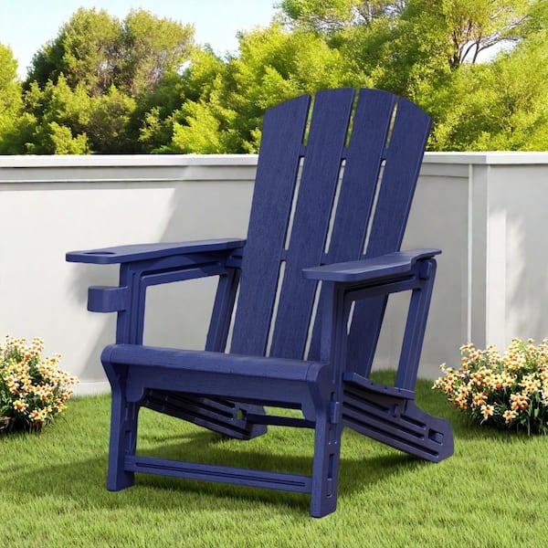 GWRGWR Navy Blue Lightweight Outdoor Plastic Patio Adirondack Chair, Assembles without Screws(Set of 1)