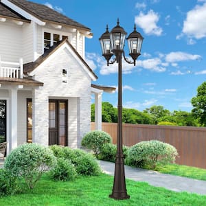 Hathshire 3-Light Bronze Cast Aluminum Hardwired Outdoor Waterproof Post Light Set With No Bulbs Included