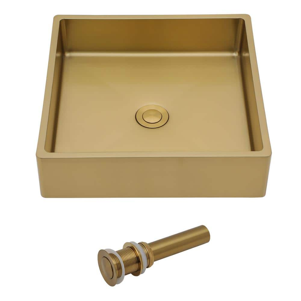 LORDEAR 15x15 in. Topmount Vessel Sink Square Bathroom Sink with Drain ...