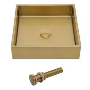 15x15 in. Topmount Vessel Sink Square Bathroom Sink with Drain in Yellow Gold