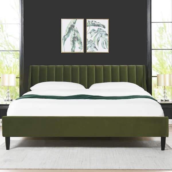 Green velvet platform deals bed