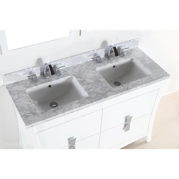 Tracy 48 in. W x 19 in. D x 34 in. H Double Vanity in White with Carrara Marble Vanity Top in White with White Basins