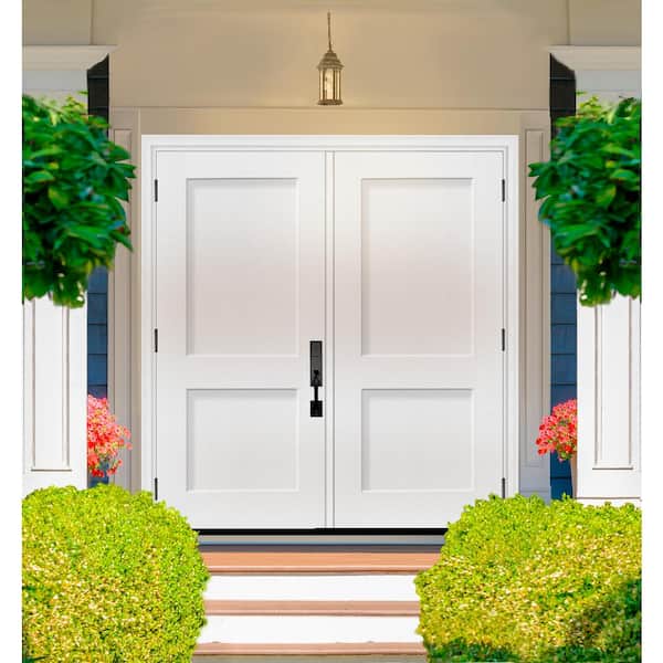 Legacy 72 in. x 80 in. 2P Squaretop Shaker RHOS Unfinished White Fiberglass Double Prehung Front Door w/4-9/16 Jamb