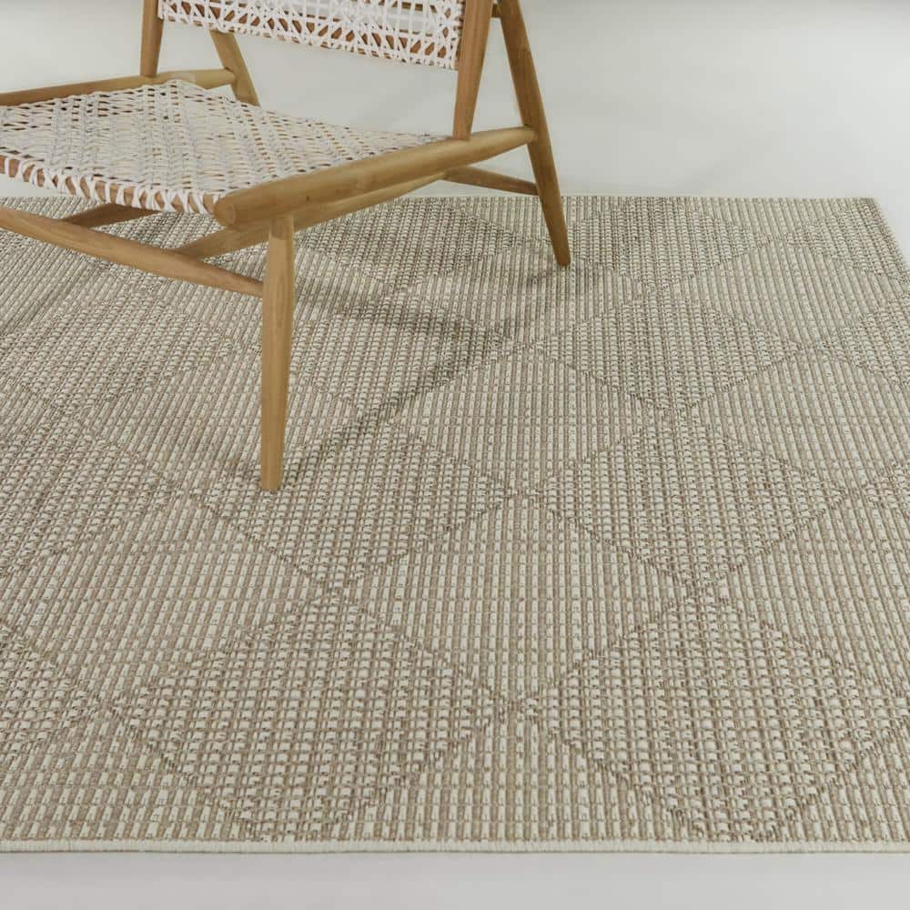 Chasewood White and Beige Geometric Synthetic Indoor/Outdoor Area Rug