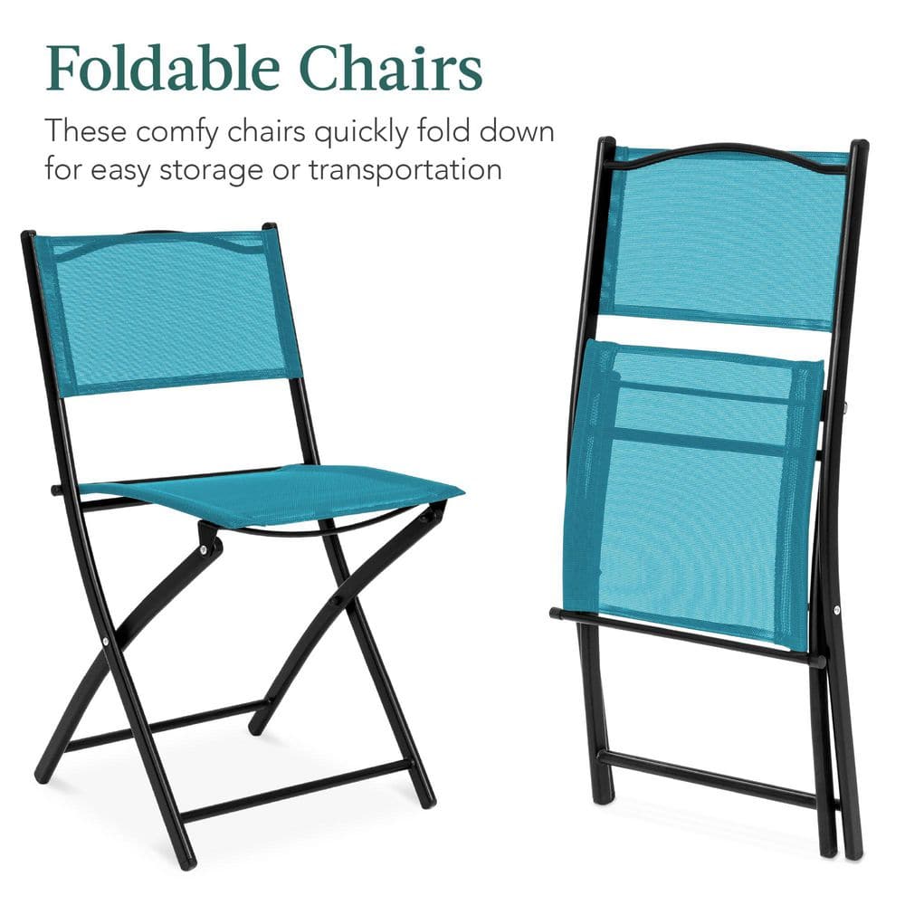 Peacock Blue 3-Piece Patio Bistro Set with Glass Tabletop
