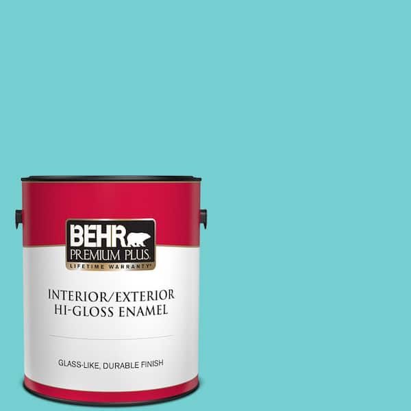 BEHR PREMIUM PLUS 1 gal. #P460-3 Soft Turquoise Hi-Gloss Enamel Interior/Exterior Paint