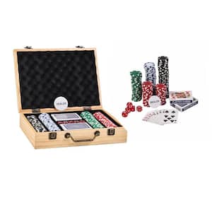 Poker Chip Set with 200-Pieces, Pine Wood Case and Cards