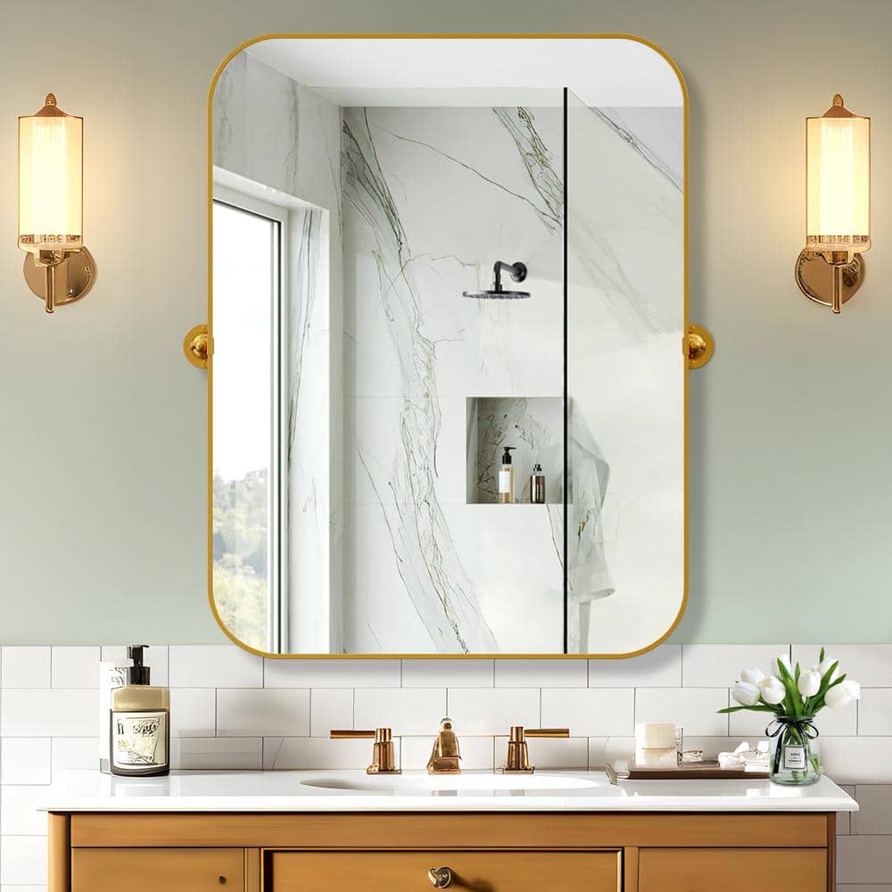 24 in. W x 32 in. H Rectangular Metal Framed Pivoted Bathroom Wall Vanity M