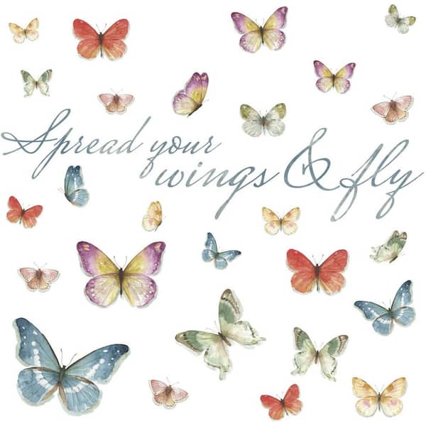 RoomMates 5 in. x 11.5 in. Lisa Audit Butterfly Quote 28-Piece Peel and Stick Wall Decals