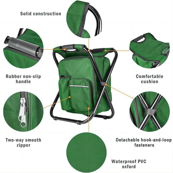Angel Sar Army Green Metal Portable Folding Backpack Stool with