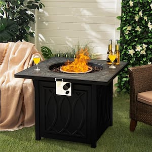 50,000 BTU Propane 32 in. Stone Metal Fire Pit Table Square Tabletop with Lava Rocks Cover
