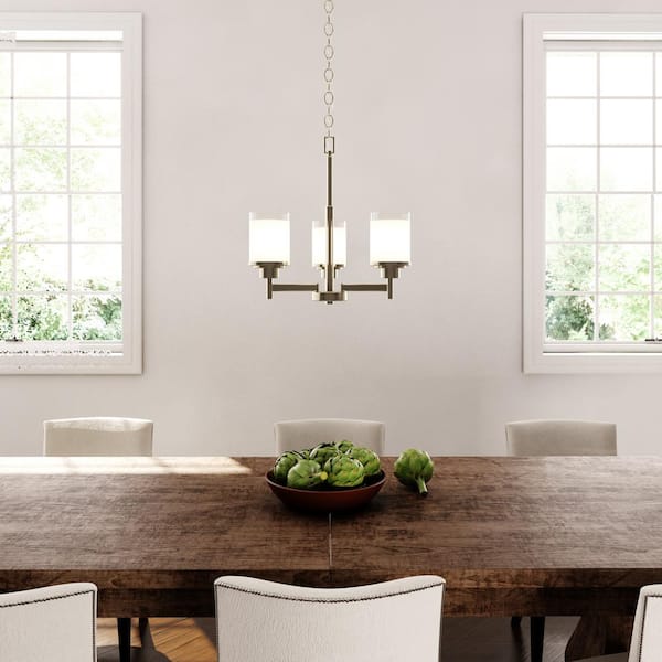 Alexa Collection 3-Light Brushed Nickel Etched Linen With Clear Edge Glass Modern Chandelier Light