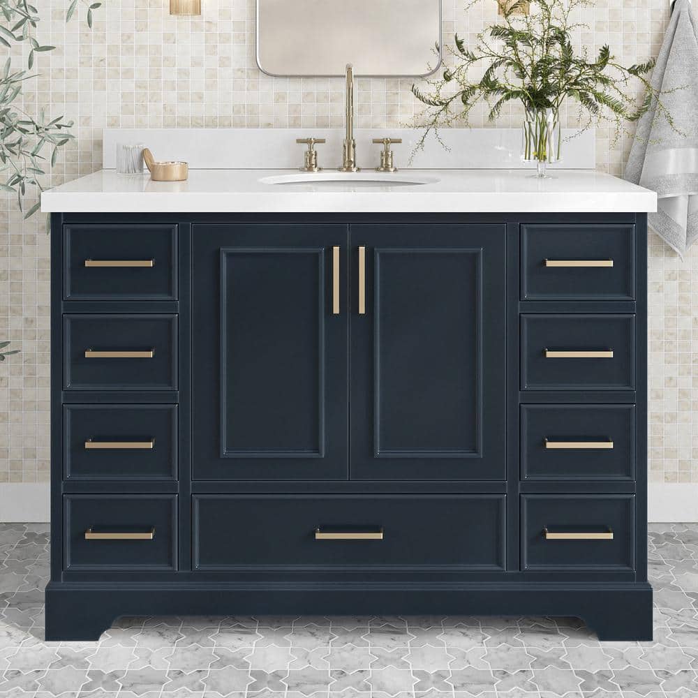 Stafford 48 in. Single Sink Freestanding Bathroom Vanity in Midnight Blue with Pure White Quartz Top price history on PriceWatchPro