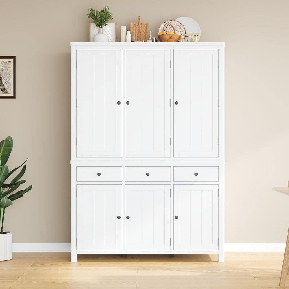 Polibi White Wood 53 in. x 74.8 in. Pantry Cabinet with Door