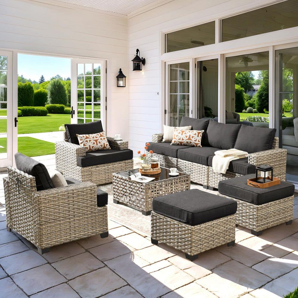 Vinea 8 Pieces Wicker Patio Conversation Seating Sofa Set with Black Cushions price history on PriceWatchPro