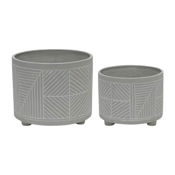 10 in. and 12 in. Gray Ceramic Diamond Footed Decorative Planters  (Set of 2)