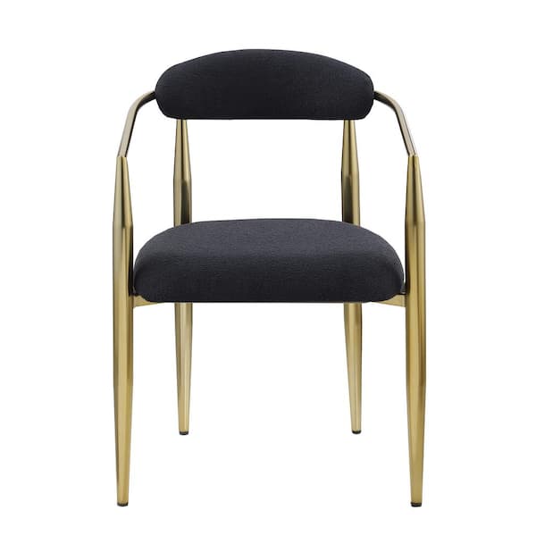 Unbranded Gold Metal Iron Outdoor Dining Chairs with Black Cushions, Round Boucle Backrest Sherpa Dining Chair, Set of 2