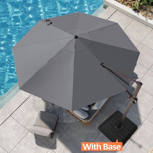 Pellebant Heavy-Duty 12 ft. Round Aluminum Cantilever Offset 360° Rotation Patio Umbrella in Dark Gray with Fillable Base