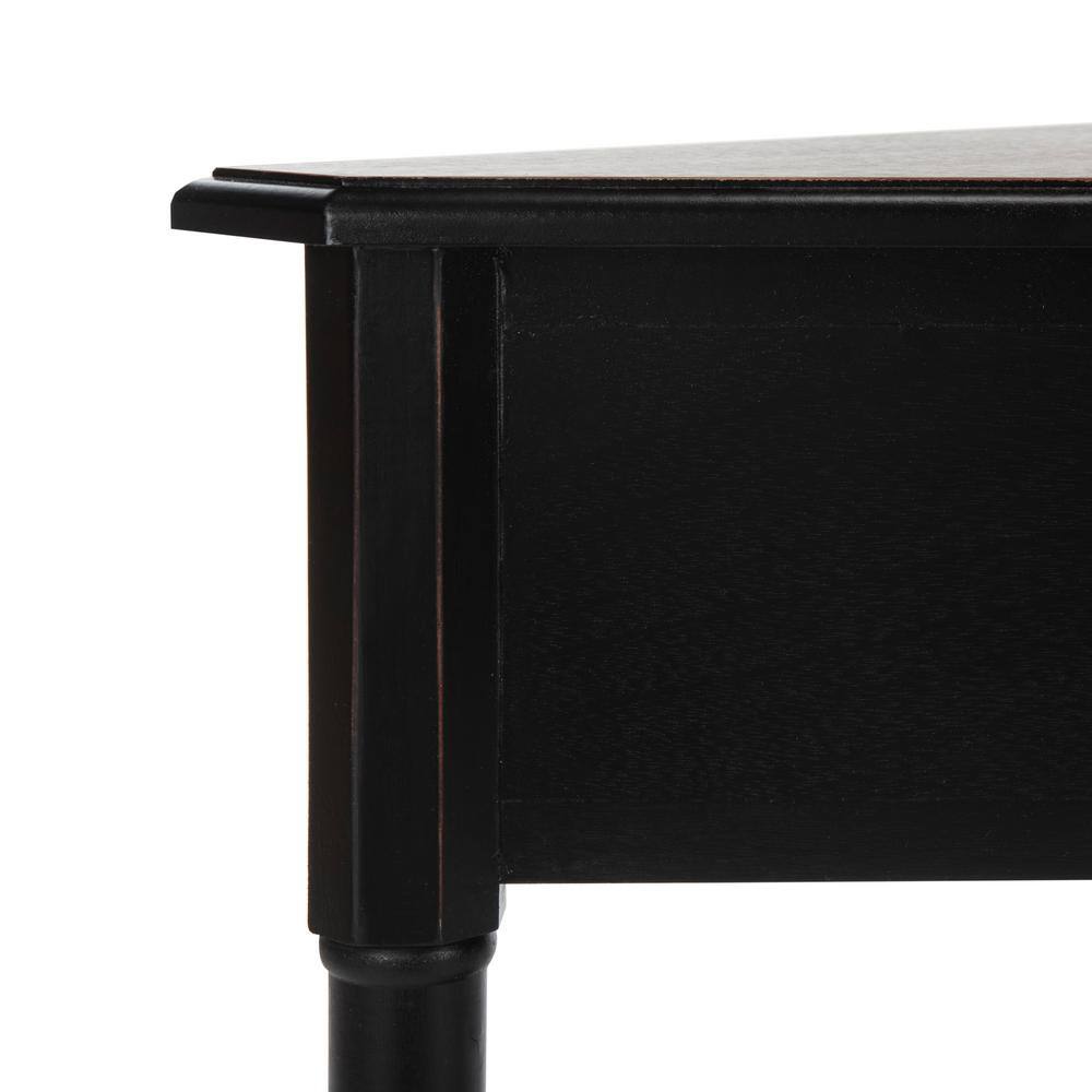 Bamboo-Inspired Triangular Pine Wood Corner Console with Drawer - Black