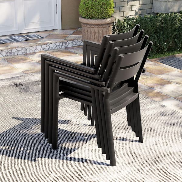 Pellebant Black Stackable Armchairs Rust-Proof Aluminum Outdoor Dining Chairs Set of 8