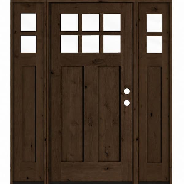 64 in. x 80 in. Knotty Alder Left-Hand/Inswing 6 Lite Beveled Clear Glass Espresso Stain Wood Prehung Front Door w/DSL