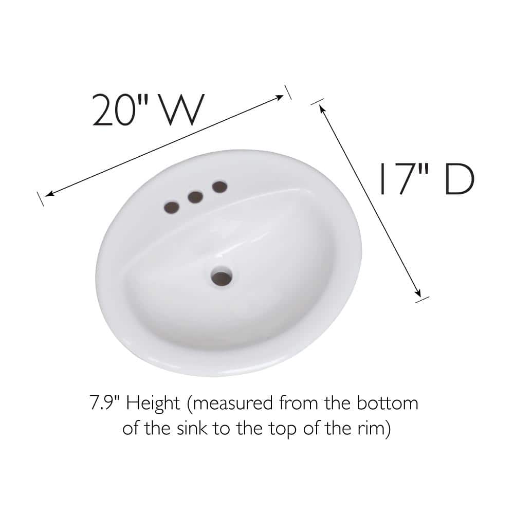 White Ceramic Oval Drop-In Sink with Pre-Drilled Holes