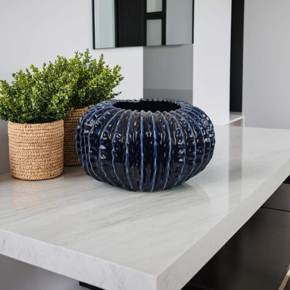 Harry Blue Indoor Ceramic Textured Design Round Planter (13 in. W x 7 in. H) price history on PriceWatchPro