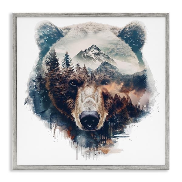 Stupell Industries Bear Head Silhouette by LSR Design Studio Gray Framed Animal Giclee Art Print 17 in. x 17 in.