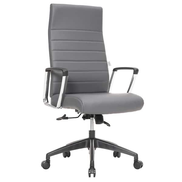 Leisuremod Hilton Modern High Back Adjustable Height Leather Conference Office Chair with Tilt and 360° Swivel in Grey