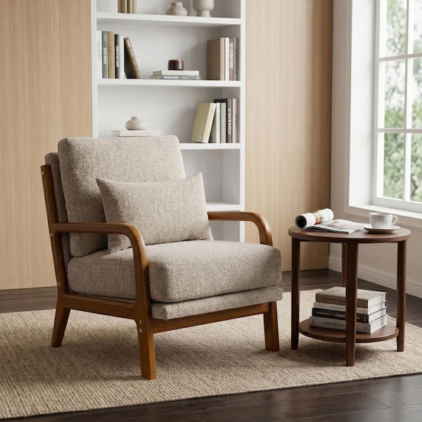 Modern 26 in. Brown Fabric Polyester Upholstered Arm Chaise Lounge, Camel