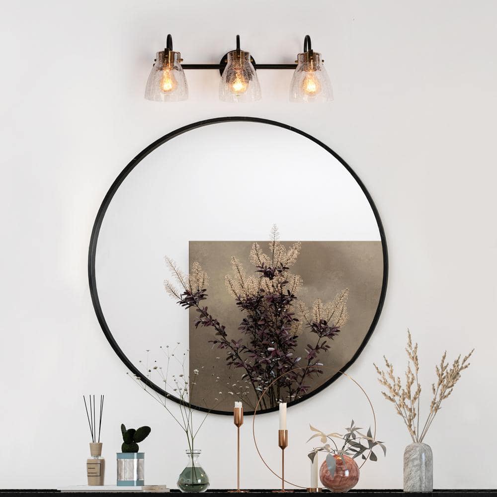 Aidtyrtm 22.4" Matte Black and Gold Crackled Glass Vanity Light