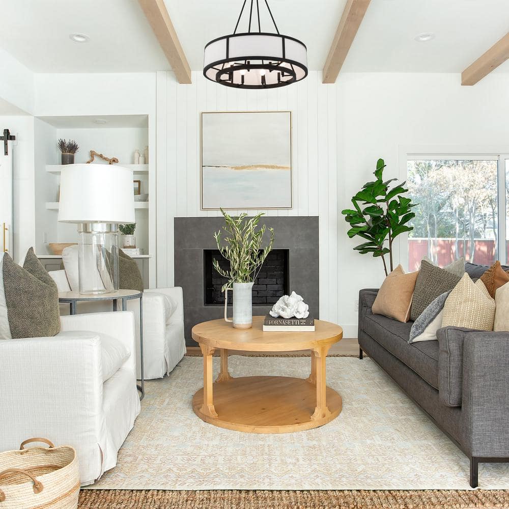 Bryant Black Forged 8-Light Drum Chandelier with White Shade