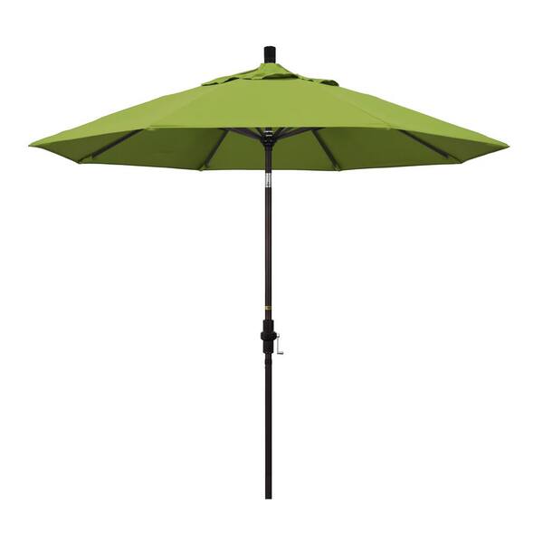 California Umbrella 9 ft. Bronze Aluminum Pole Market Aluminum Ribs Collar Tilt Crank Lift Patio Umbrella in Macaw Sunbrella