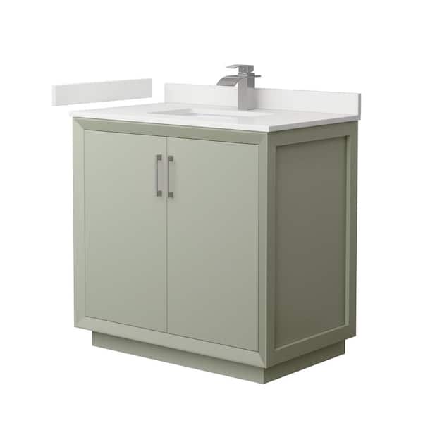 Wyndham Collection Strada 36 in. W x 22 in. D x 35 in. H Single Bath Vanity in Light Green with White Quartz Top