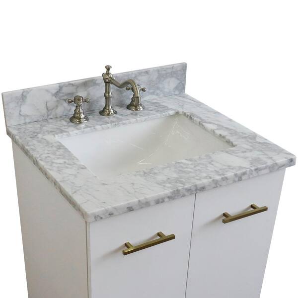 Bellaterra Home 25 In W X 22 D Single Bath Vanity White With Marble Top Carrara Rectangle Basin 8001 Wh Wmr - 25 Inch Deep Bathroom Vanity Top
